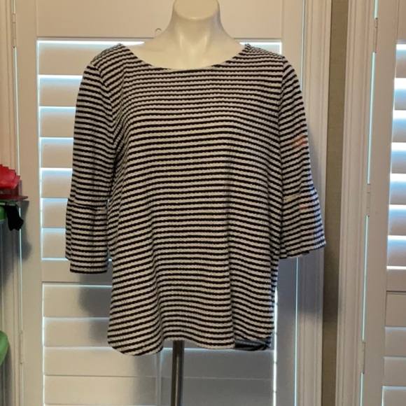 Green Envelope Black and White Striped Blouse - Picture 1 of 7